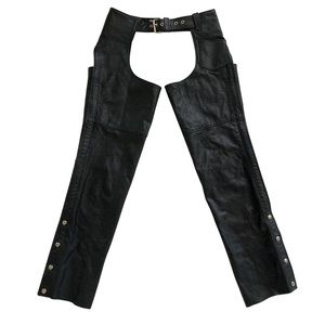 Black Leather Chaps Motorcycle Riding Biker